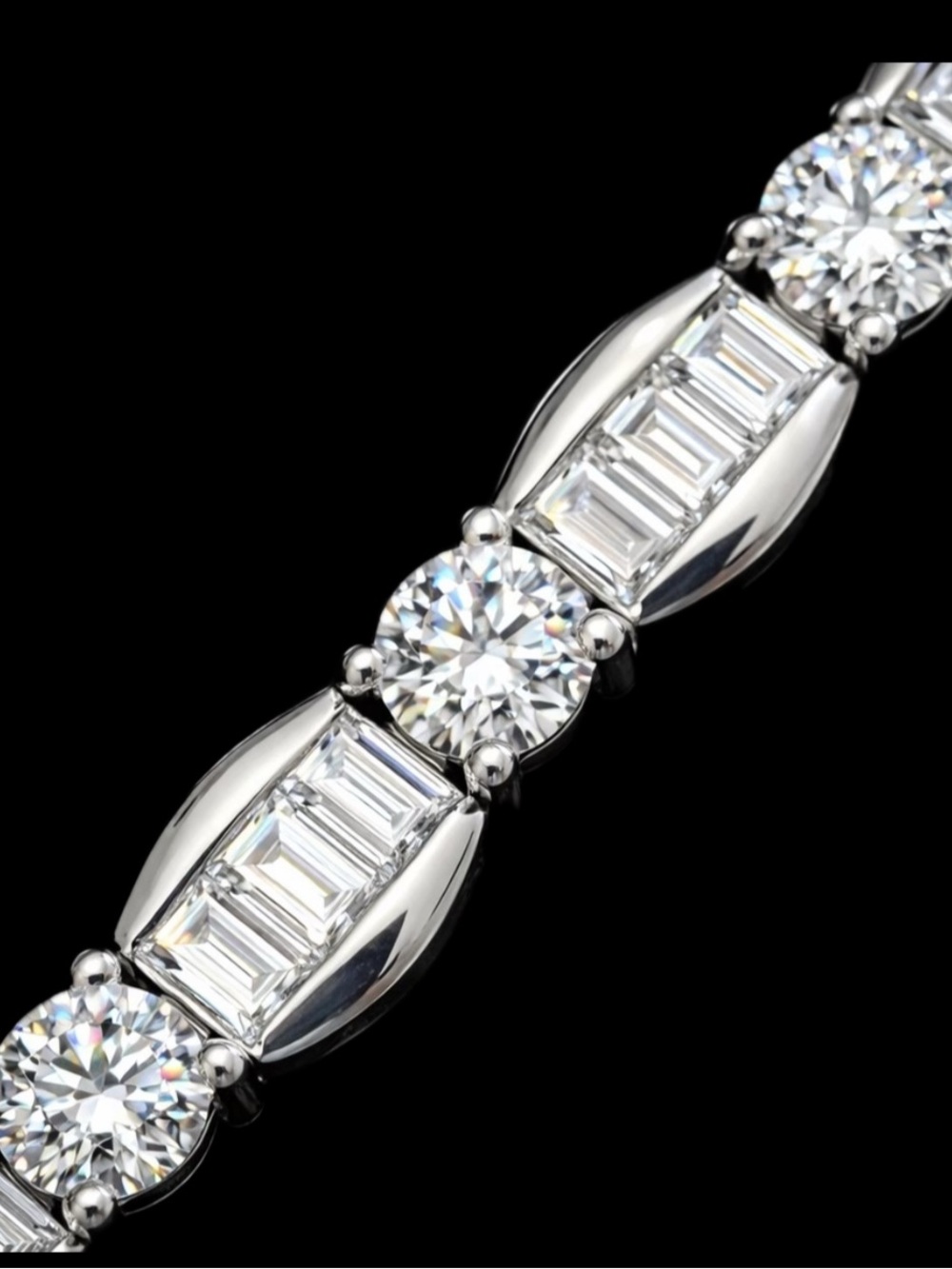 Victoria Wieck vintage CZ Round emerald step cut Baguette tennis bracelet silver